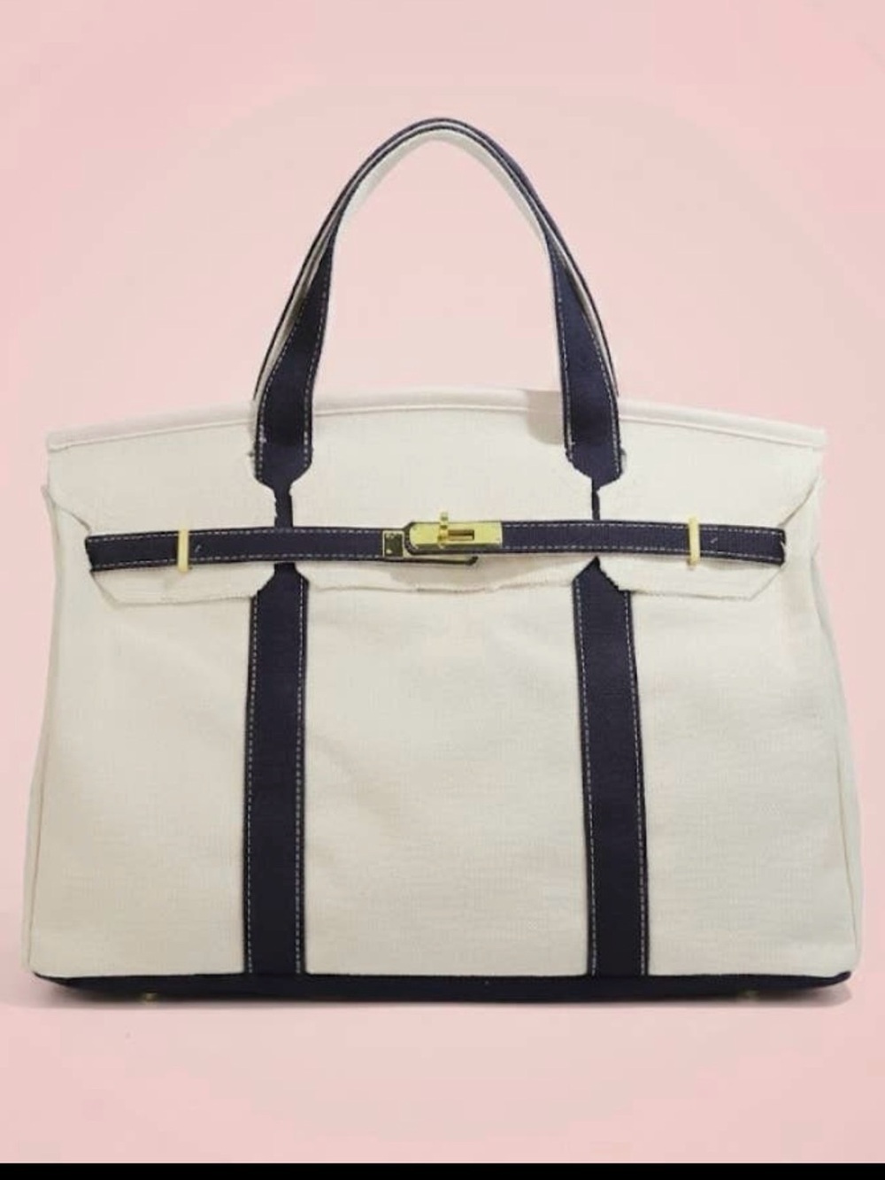 Boatkin Canvas Tote Bag with Navy Trim and Gold Hardware